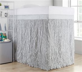 Crinkle Extended Dorm Sized Bed Skirt Panel with Ties - Glacier Gray (For raised or lofted beds) Lofted Dorm Beds, Dorm Bedding Twin Xl, Dorm Bed Skirts, Dorm Comforters, Sculpture Interior, Dorm Bed, College Bedding, Dorm Room Bedding, Affordable Bedding