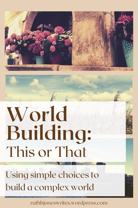 Writing tips for creative fiction writers. Easy world building advice, using simple choices to build a complex world. Great for beating writer's block! How To Write A Complex Character, Novel World Building, Science Fiction World Building, How To World Build, World Building Checklist, Ttrpg Design, World Building Template, World Building Questions, Writing Books Tips