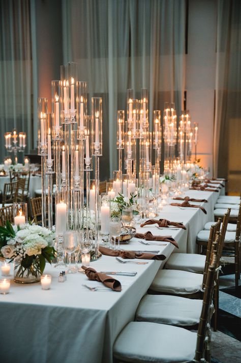 Crystal Candleabras Centerpiece Wedding, Tall Candle Centerpieces Wedding Long Table, Table Chandelier Centerpiece, Tall Candelabra Wedding Centerpieces, Tall Winter Wedding Centerpieces, Candleabras Centerpiece, Tall Candle Wedding Centerpieces, Glass Candelabra Centerpiece, Tall Candle Centerpiece