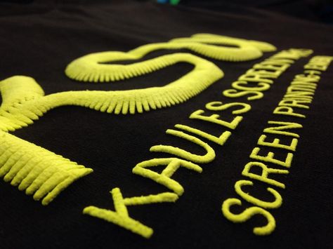 Speciality effect screen printing. Visit www.KaulesScreenWorks.com Tshirt Design Diy, Custom Screen Printing, Shirt Print Design, Boy Tees, Embroidery Techniques, Apparel Design, Fabric Painting, Shirt Pattern, Printing Techniques