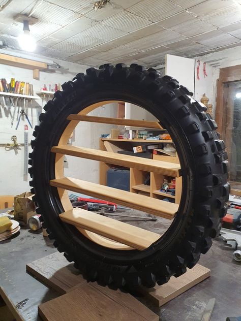 Cross Moto tire as a shelf for toy cars Tire Shelves, Tire Shelf, Hot Wheels Room, Toy Model Cars, Tire Rack, Toy Shelves, Bedroom Wall Designs, Old Tires, Motorcycle Tires