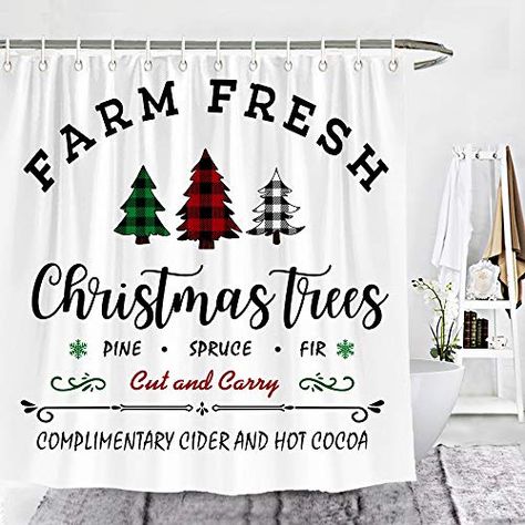 Wencal Farm Fresh Buffalo Check Plaid Christmas Trees Shower Curtain Rustic Farmhouse Bathroom Decor with Hooks 72 x ... Rustic Farmhouse Bathroom Decor, Plaid Christmas Trees, Snowman Shower Curtain, Christmas Shower Curtain, Holiday Bathroom, Winter Shower, Rustic Farmhouse Bathroom, Bathroom Shower Curtain Sets, Bathtub Decor