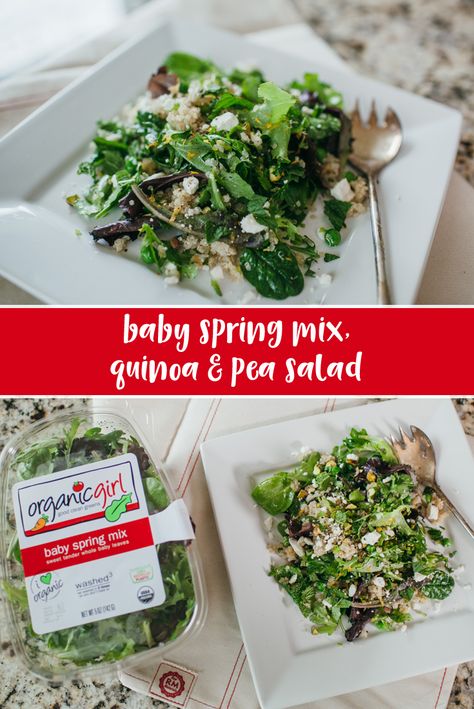 Quinoa And Asparagus Salad, Roasted Broccoli Quinoa Salad With Honey Mustard Dressing, Quinoa Goat Cheese Salad, Spring Mix Salad Recipes, Chickpea Spring Mix Salad, Quinoa Spring Mix Salad, Spring Mix Salad, Pea Salad Recipes, Spring Mix