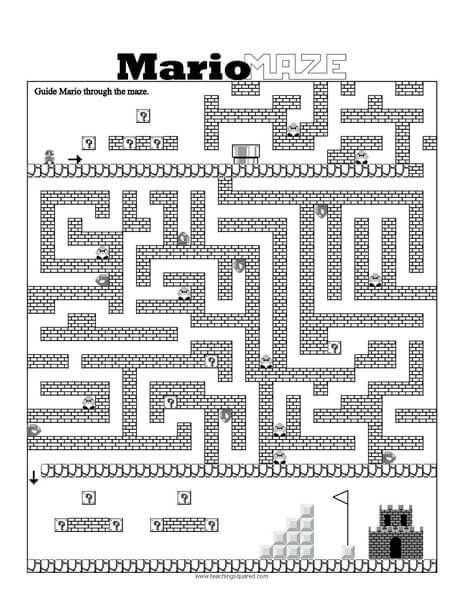 Help guide Mario through the maze to get to the end of the level in this fun Super Mario Maze Workhseet. Super Mario Free, Square Character, Popular Video Games, Maze Games For Kids, Homeschool Curriculum Planning, Super Mario Coloring Pages, Room Activities, Super Mario Bros Birthday Party, Fast Finisher Activities