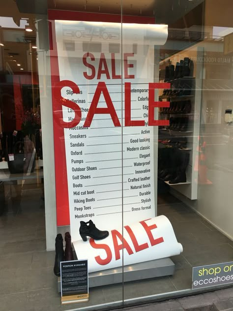 Sale Window Display Ideas, Sale Window Display, Sale Windows, Elegant Pumps, Retail Windows, Ecco Shoes, Shop Front, Auckland New Zealand, Window Dressings