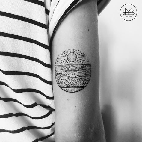 'The Cornish Coast' / by MIKE STOUT / 'CUSTOM MICROSPHERE' Design / Outer bicep tattoo Cornish Tattoo Designs, Cornwall Tattoo Ideas, Cornish Tattoo, Cornwall Tattoo, Jordans Tattoo, Outer Bicep Tattoo, Heart Name Tattoo, Outer Bicep Tattoos, Ms Tattoos