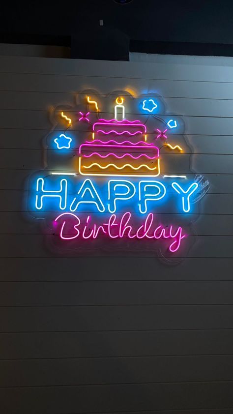 Happy Birthday Neon Light Happy Birthday Neon Light, Neon Birthday Cakes, Happy Birthday Neon Sign, Cozy Lights, Happy Birthday Neon, Led Ceiling Light Fixtures, Neon Birthday, Neon Backgrounds, Neon Design