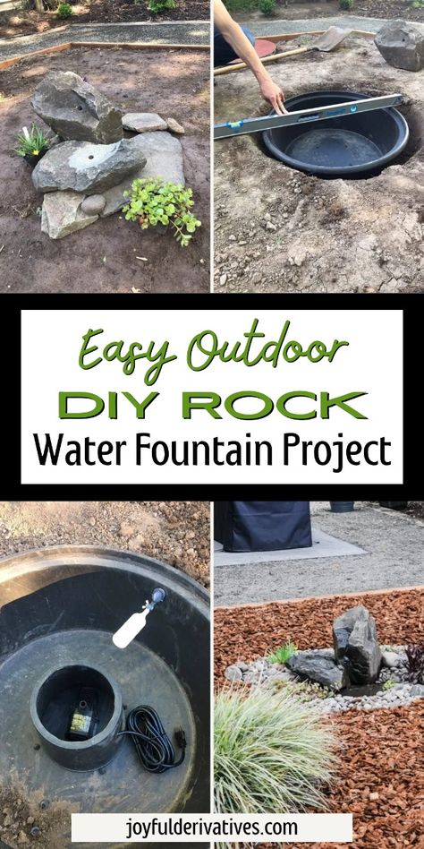 Transform your garden into a serene oasis with this straightforward DIY Rock Water Fountain project. Follow step-by-step instructions to create a visually appealing, low-maintenance water feature. Personalize it with large fountain rocks, a perfectly fitted basin, and water line. Add the finishing touch with river rocks and aquatic plants. Enjoy this perfect addition to your outdoor sanctuary, ideal for summer relaxation and entertaining. Small Rock Water Feature, Outdoor Water Wall Diy, How To Make A Garden Water Fountain, River Rock Pond Backyard Waterfalls, Diy Rock Water Feature, Diy Stone Fountain, Fountain Base Ideas, Water Faucet Outdoor Ideas, Diy Outdoor Fountain Easy