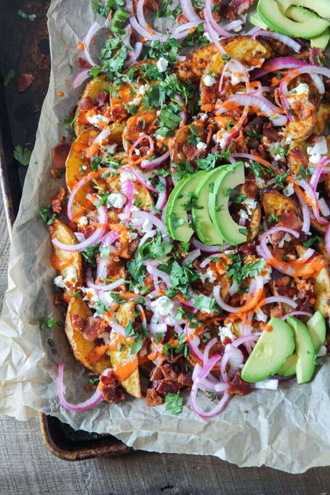 Loaded Potato Wedges, Spicy Pickled Onions, Nacho Toppings, Potato Wedges Recipe, Wedges Recipe, Loaded Sweet Potato, Edible Crafts, Loaded Potato, Primal Kitchen