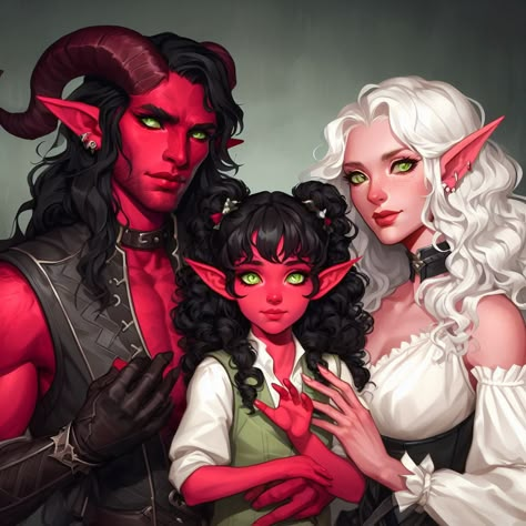 Fey Touched Tiefling, Witch Character Design Female, Half Tiefling Half Human, Dnd Family, Dnd Couple Art, Pink Tiefling, Fantasy Witch, Novel Characters, Dnd Dragons