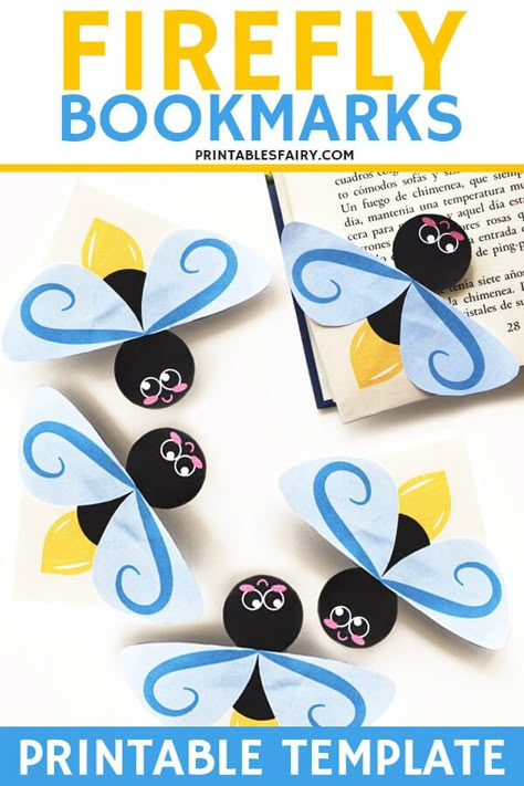 Firefly Bookmark Craft for kids. Get our printable template and make this fun summer camp craft! #summercamp #summercrafts #fireflycrafts Lightning Bug Jar Craft, Firefly Crafts For Kids, Firefly Craft For Kids, Firefly Crafts, Lightning Bug Crafts, Firefly Craft, Camping Week, Fireflies Craft, Camping Crafts For Kids