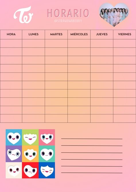 Horario de clases de Twice para imprimir Paloma, Anime