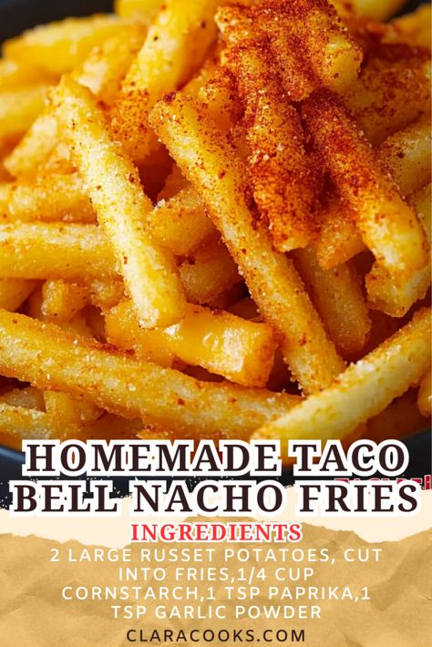 Homemade Taco Bell Nacho Fries Nachos Fries Recipe, Tacobell Nacho Fries, Taco Fries Recipes, Sides For Nachos, Taco Bell Nacho Fries Recipe, Nacho Fries Taco Bell, Nacho Fries Recipe, Fries Recipe Homemade, Taco Bell Nacho Fries