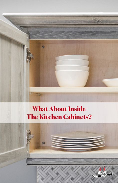 Thinking of getting your kitchen cabinets refaced? Sure, your cabinet interiors could end up no longer matching your exteriors—but that may not be a bad thing! Here are design options for how you can embrace the contrast between an upgraded cabinet exterior and old interior.   #KitchenCabinets #CabinetRefacing Updating Inside Of Kitchen Cabinets, Paint Inside Cabinets Kitchen, Inside Of Cabinets, Painted Inside Cabinets, Do You Paint The Inside Of Cabinets, Inside Cabinets Makeover, Reversing Kitchen Cabinet Doors, Restraining Cabinets, Kitchen Remodel Keeping Oak Cabinets