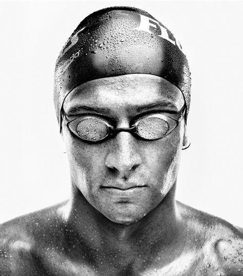 competitive swimming ~marco grob Ryan Lochte, Swim Cap, White Photo, Goggles, A Man, Swimming, Black And White, White, Black