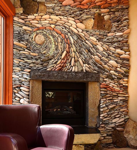 The Ancient Art Of Stone: Couple Creates Beautiful Rock Wall Art Installations | Bored Panda Design Camino, River Rock Fireplaces, Koti Diy, Stone Wall Art, Rock Fireplaces, Stunning Interior Design, Design Blogs, Fireplace Wall, Fireplace Design