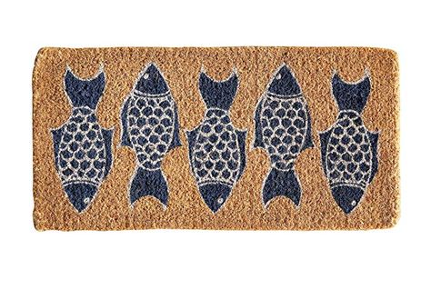 Creative Co-op DA5682 Natural Coir Doormat with Fish Images Fish Rug, Beach Inspired Decor, Cool Doormats, Coastal Beach Decor, Coir Mat, Classic Outdoor, Fish Patterns, Coir Doormat, Creative Co Op