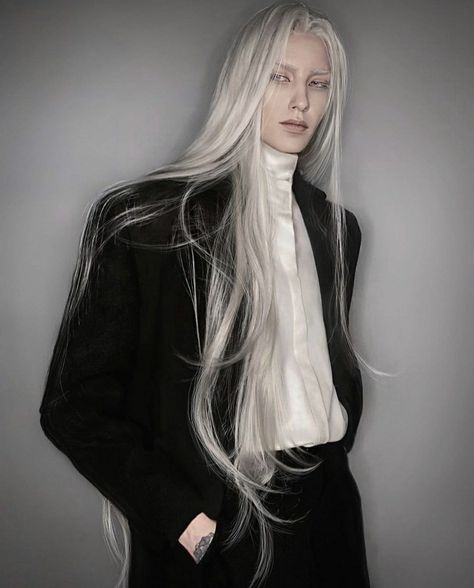 Feminine Guys, White Hair Men, Male Pfps, Long White Hair, Sketchbook Art, Oc Ideas, Hair Reference, Black Suit, Pose Reference Photo