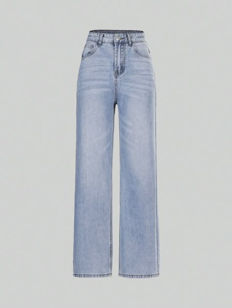 SHEIN Retrotrend Kids Teen Girl Vintage Boho Urban  Light Wash Elastic Waist Straight Jeans With Flat PocketsI discovered amazing products on SHEIN.com, come check them out! High Waisted Light Wash Jeans, Jeans For Teenage Girl, Christmas Outfit Jeans, Girly Jeans, Girly Pants, Preppy Jeans, Lightwash Jeans, Straight Jeans Outfit, Urban Light