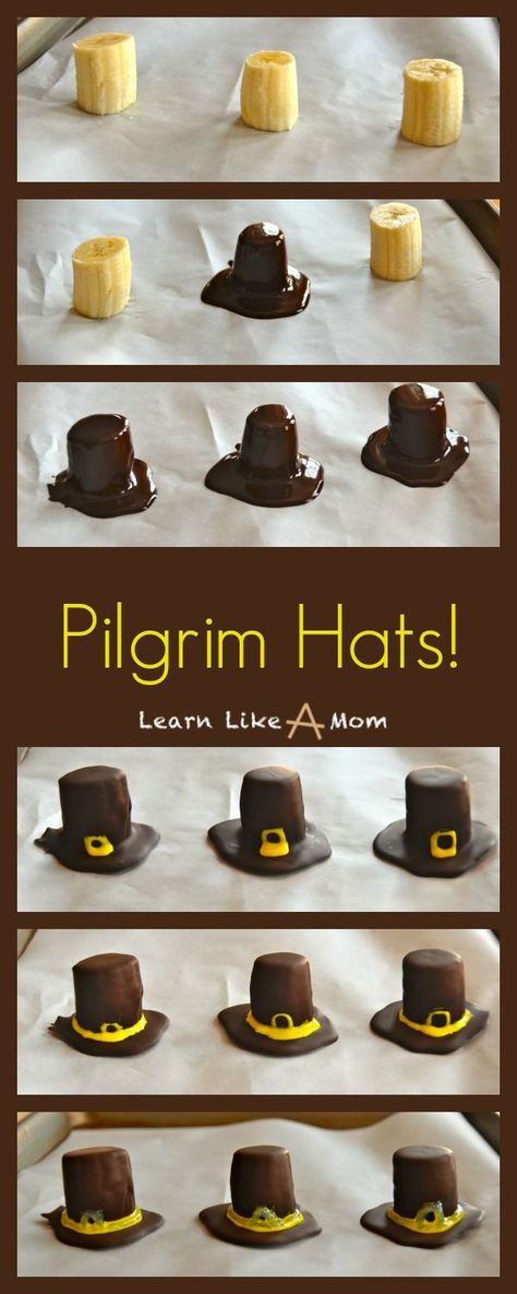 Pilgrim Hats, Thanksgiving Desserts Kids, Banana And Chocolate, Thanksgiving Snacks, Pilgrim Hat, Thanksgiving Cookies, Thanksgiving Treats, Holiday Snacks, Like A Mom