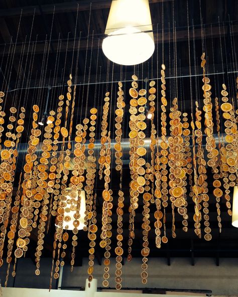 I love these lemon and orange slices hanging as decoration!   It's all natural and looks so pretty Orange Slice Hanging, Orange And Lemon Decor, Dried Fruit Hanging, Hanging Dried Orange Slices, Hanging Dried Oranges, Dried Orange Slices Wedding Decor, Dried Orange Slices Decor, Dried Lemon Decor, Dried Lemons Decoration