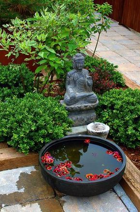 Mini Zen Garden Design, Japanese Zen Garden Landscaping, Mini Jardin Zen, Buddha Garden Ideas, Small Japanese Garden, Taman Air, Mini Zen Garden, Buddha Garden, Zen Garden Design