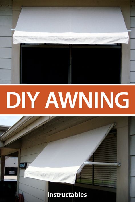 Brick Sunroom, Pvc Awning, Awning Diy, Pergola Covers, Outdoor Window Awnings, Pvc Crafts, Diy Window Shades, Porch Shades, Pvc Railing