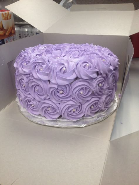 Lavender rosette cake Lavender Birthday Cake Ideas, Lavender Bday Cake, Purple Rose Cake Birthday, Lavender Cake Designs Birthday, Lavender Colored Cake, Lavender Sweet 16 Cake, Purple Colour Cake Designs, Lavendar Birthday Party, Purple Cake Simple