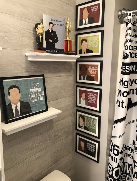 The Office Themed Office Decor, The Office Merchandise, Friends Theme Bathroom, The Office Room Decor, The Office Gifts Diy, The Office Decor Tv Show, The Office Painting Ideas, The Office Bathroom Decor, The Office Home Decor