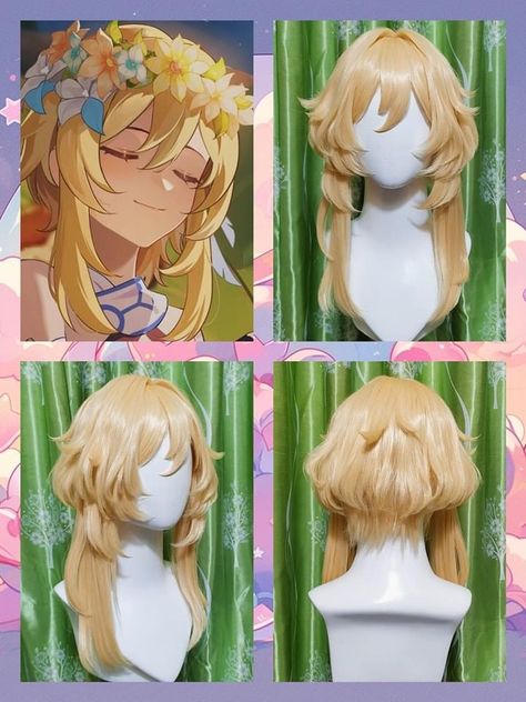 Paper Wigs Cosplay, Lumine Haircut Style, Lumine Hairstyle, Gumi Haircut, Lumine Hair, Wig Styling Ideas, Lumine Haircut, Lumine Cosplay, Pretty Hair Cuts