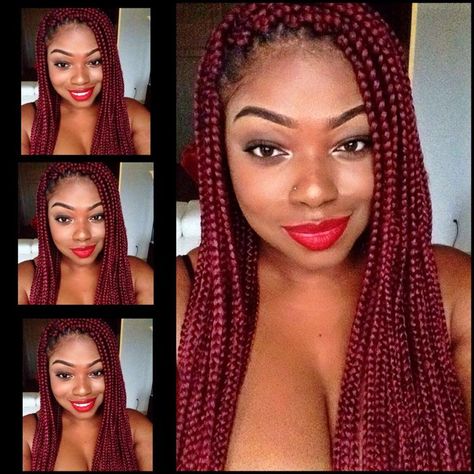 Braid Colors Ideas, Box Braid Colors, Box Braid Colors Ideas, Burgundy Braids, Braid Colors, Maroon Hairstyles, Burgundy Box Braids, Red Box Braids, Fav Hairstyles