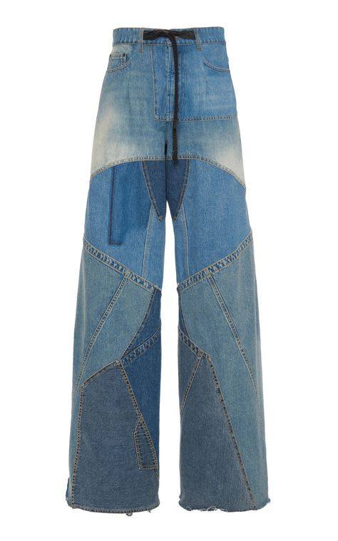 Reworked Jeans, Tom Ford Leather, Patchwork Denim, Vintage Patchwork, Pants Blue, Denim Patchwork, Denim Design, Wide Leg Denim, Wearing Black