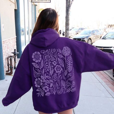 Dark Purple Hoodie, Forest Green Hoodie, Dark Green Hoodie, Nature Hoodie, Flower Hoodie, Hoodie Purple, Purple Sweatshirt, Floral Hoodie, Purple Hoodie