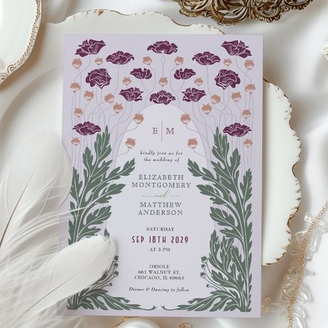 Vintage Art Nouveau Floral Wedding Lavender Invitation Antique Wedding Invitations, Lavender Invitation, Rose Gold Foil Invitations, Art Nouveau Wedding Invitation, Vintage Floral Wedding Invitations, Vintage Floral Wedding, Wedding Lavender, Lavender Wedding Invitations, Art Deco Invitations