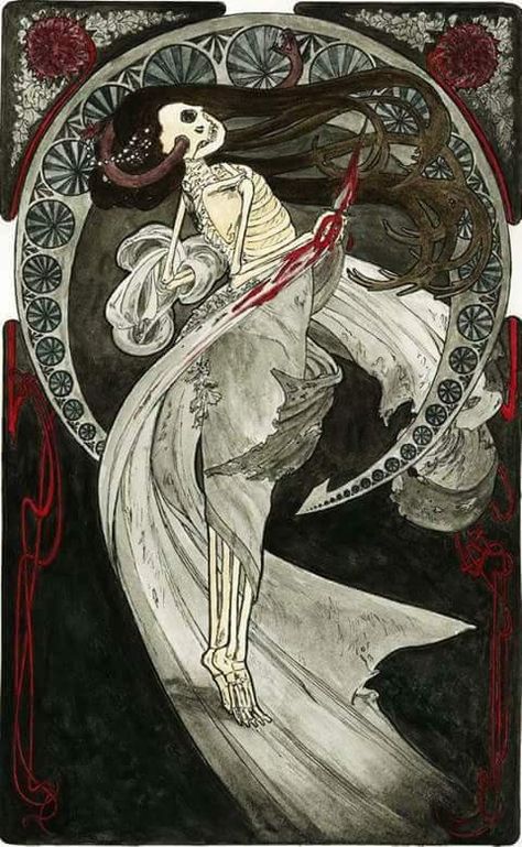 Skull & Gothic Art ☠️ Art Nouveau Skeleton, Art Nouveau Halloween, Art Noveau Illustrations, Dark Art Nouveau, Dark Reference, Art Deco Halloween, Filler Art, Gothic Illustration, 1920s Aesthetic