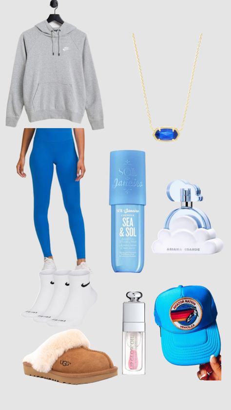 Preppy Nike Outfit, Blue Nike Pros Outfit, Bright Blue Leggings Outfit, Light Blue Lululemon Leggings Outfit, Blue Lulu Leggings Outfit, How To Style Blue Leggings, Outfits With Blue Leggings, Preppy Blue Outfits, Blue Lululemon Leggings Outfit