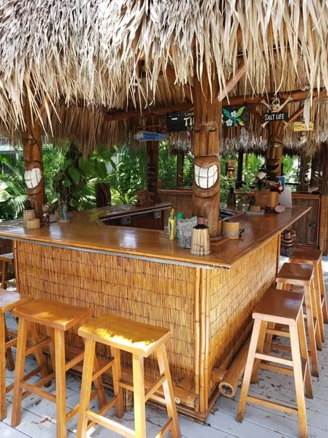 Tiki Bars Backyard, Outdoor Tiki Bar, Bar Exterior, Tiki Bar Decor, Backyard Bar, Tiki Hut, Fire Pit Area, Screened In Patio, Bonita Springs