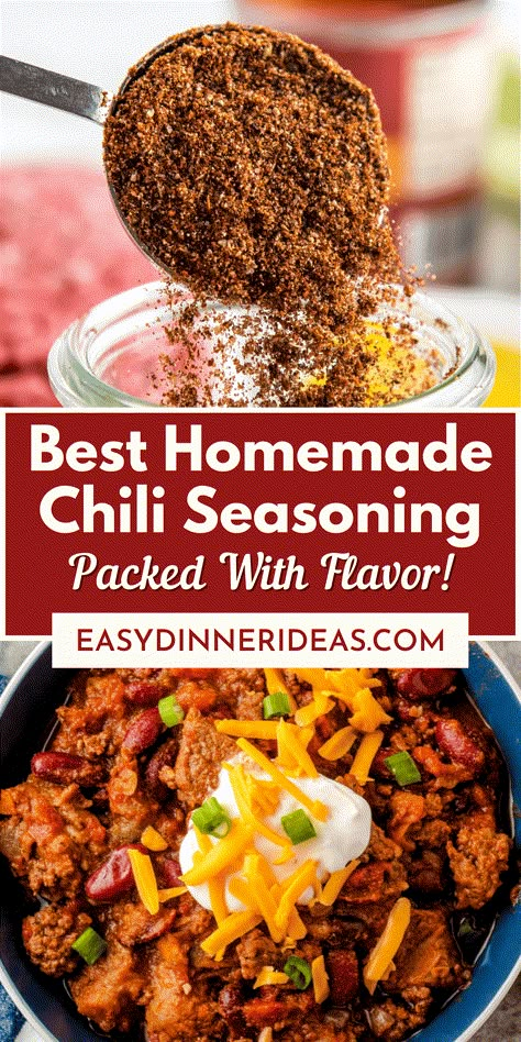 Spice up your next pot of chili with this homemade Chili Seasoning recipe featuring the perfect medley of herbs and spices! We promise you will never make bland chili again! Chili Recipe Seasoning, Chili Spice Recipe, Best Chili Seasoning Recipe, Chili Spice Mix Recipe, Chili Mix Recipe, Chili Seasoning Mix Recipe, Homemade Chili Beans, Chili Spice Mix, Chili Seasoning Recipe