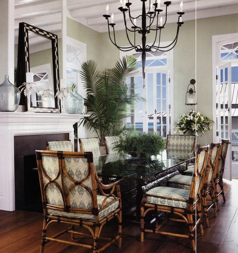 Private Residence, Rosemary Beach, FL West Indies Dining Room, British Colonial Dining Room, Fireplace Chandelier, British Colonial Dining, British Colonial Interiors, Tropical Dining Room, West Indies Decor, Tropical British Colonial, British West Indies Style