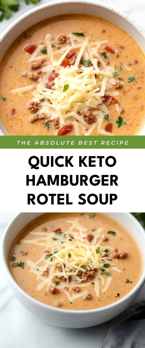 Image for Quick Keto Hamburger Rotel Soup Keto Dinner Hamburger, Keto Crop Pot Meals, Quick Keto Dinner For One, Hamburger Cauliflower Soup, Whole30 Hamburger Soup, Easy Carb Friendly Meals, Crockpot Soup With Hamburger Meat, Soups Recipes Low Carb, Crock Pot Soup Ground Beef