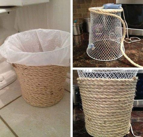 Trash Can Makeover, Diy Rope Design, Homesteading Diy, Diy Hanging Shelves, Rope Baskets, Rope Diy, Dollar Store Hacks, The Homestead, Rope Crafts