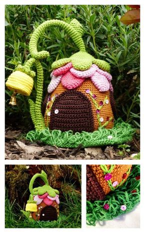 Crochet Adorable Fairies Cottage Pattern Doorstop Pattern, Crochet Puff Flower, Crochet Garden, Crochet Fairy, Confection Au Crochet, Crochet Mushroom, Pola Amigurumi, Crochet Flower Patterns, Fairy House