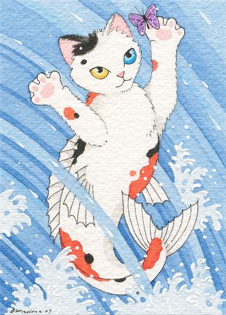 Mermaid Cat, Fantasy Mermaids, Real Mermaids, Cute Tiny Tattoos, Mermaid Dreams, Mermaids And Mermen, Cats Artists, Fluid Acrylics, White Cats