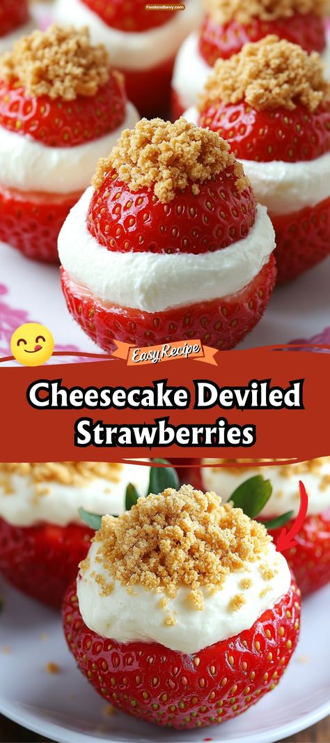 Snack Ideas With Strawberries, Devilled Strawberries, Cheesecake Deviled Strawberries Recipe, Cheesecake Charcuterie Board, Cheesecake Deviled Strawberries, Things To Make With Strawberries, Deviled Strawberries Recipe, Cheap Appetizers For Party, Dessert For Party