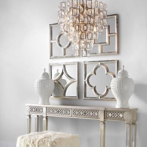 Having white nuances, this foyer will look fuller and brighter. The white urn ornament that is displayed on the console table level will present its own charm and look beautiful without being overwhelming. Coupled with the chandelier that is right above the console table will make this urn ornament look very prominent. White Urn Ornament from @tracyfitzgeraldaz_ #foyerdecorideas Glam Interior Design, Interior Design Career, Foyer Decor, Foyer Decorating, Z Gallerie, Geometric Decor, Home Modern, 2017 Fashion, Simple Bedroom