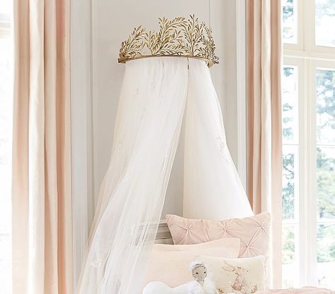 Monique Lhullier Gold Vine Cornice & Sheers Bed Canopy, Canopy Bed, Monique Lhuillier, Cornice, Girl's Room, Decor Lighting, Pottery Barn Kids, Girl Room, Girls Bedroom