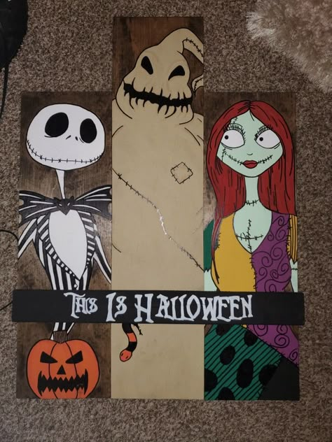 Nightmare Before Christmas Wooden Sign, Nightmare Before Christmas Pallet, Jack Skellington Welcome Sign, Jack Skellington Wood Sign, Nightmare Before Christmas Wood Signs, Nightmare Before Christmas Welcome Sign, Nightmare Before Christmas Sign, Christmas Sign Ideas, Door Leaner