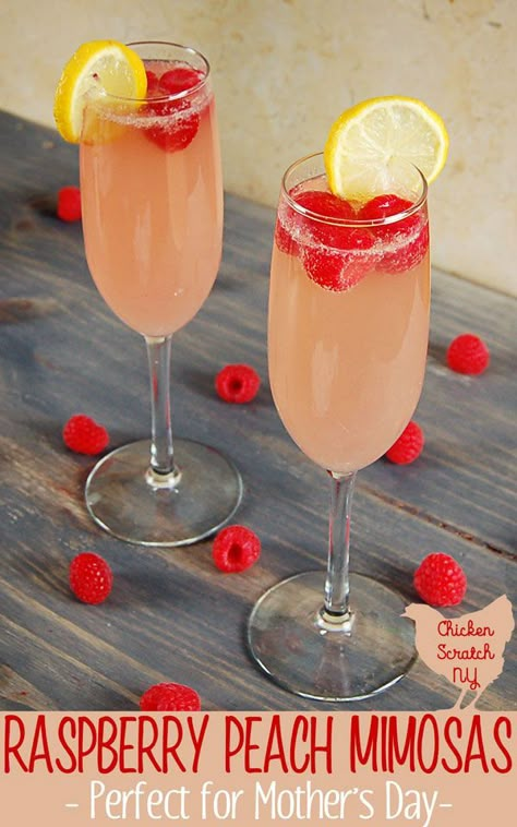 Raspberry Mimosa, Peach Mimosa, Peach Moscato, Spiked Lemonade, Mimosa Recipe, Brunch Drinks, Brunch Cocktails, Breakfast Drink, Raspberry Lemonade