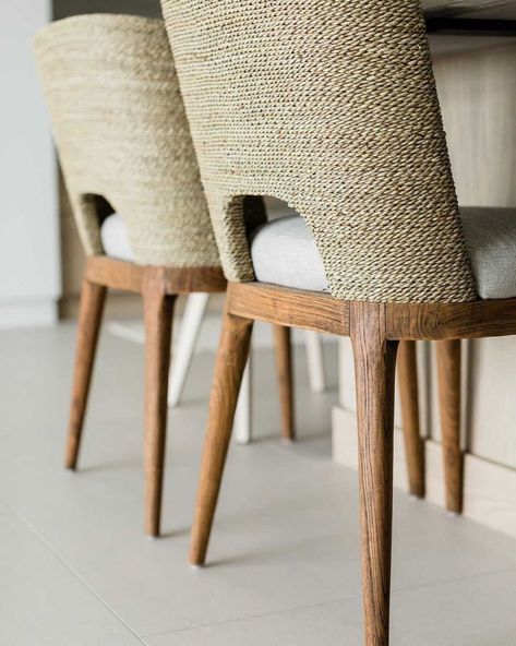 Brownstone Furniture on Instagram: “Amalfi Dining Chair details:⁣ ⁣ -Seagrass back rest that’s hand woven and bent into shape⁣ -Sand blasted teak⁣ -Comfortable cushion…” Sea Grass Chairs Dining Rooms, Seagrass Dining Chairs, Beach Dining, Dinner Chair, Beach Dinner, Neutral Bedrooms, Performance Fabric, Dining Room Chairs, Amalfi