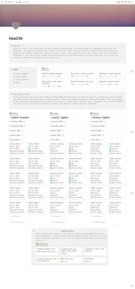 Aesthetic and Functional Notion Health Template | All-in-One Life Management System | StudioEdalyn Student Notion Template, Habit Tracker Notion, Notion Habit Tracker, Notion Productivity, Notion Template Free, Study Planner Free, Notion Inspiration, Notion Board, Notion Setup